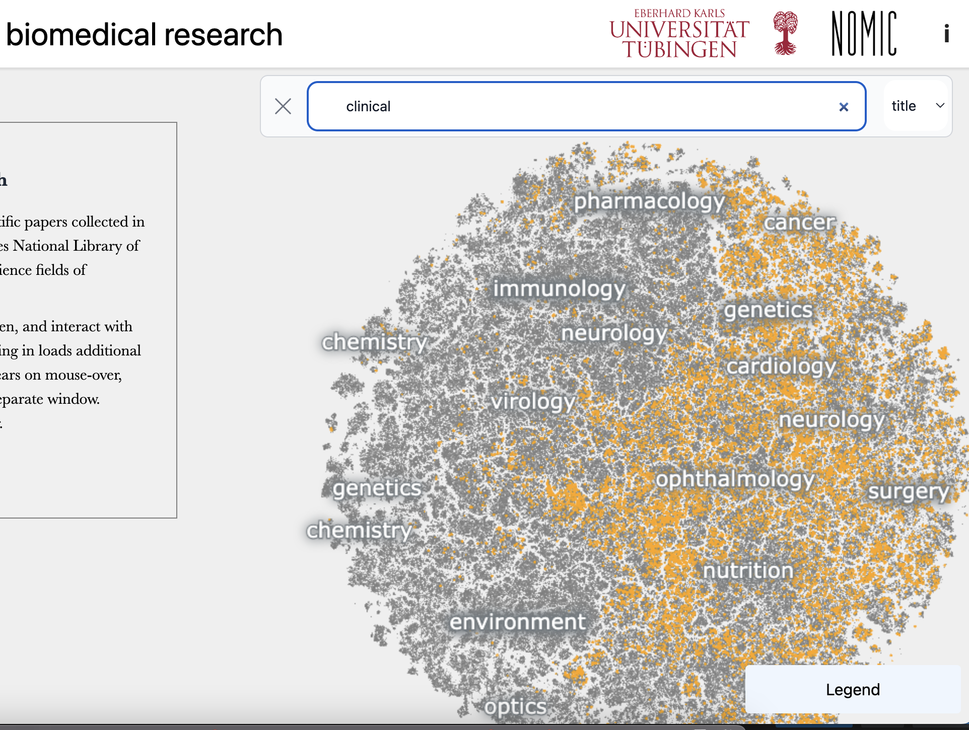 An image of a T-SNE plot showing an active text search.